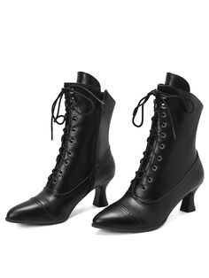 50s High Heels, 1950s Boots, Black Vintage Heels, 50s Heels, 80s Boots, Sleek Boots, Retro Stage, Wicked Movie, Victorian Boots