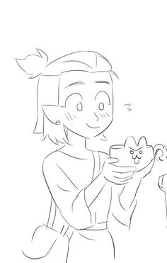 a drawing of a girl holding a cat