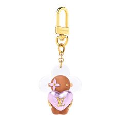 This is an authentic LOUIS VUITTON Wood Plexiglass Vivienne Amour Bag Charm Key Holder in Gold. This stunning bag charm key chain features Vivienne holding a purple heart with LV initials. Louis Vuitton Vivienne, Luxury Bags Collection, Purple Heart, Style Icon, Authentic Louis Vuitton, Key Ring, Key Chain, Keychains