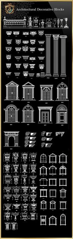 an architectural elements poster in black and white with gold trimmings on the edges