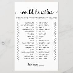 a printable wedding checklist with the words would he rather be father?