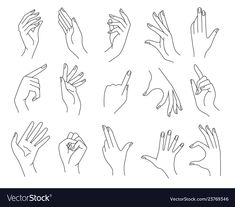 hand gestures and fingers in various positions on a white background line art drawing, doodle drawings, easy to draw, simple lines, hands gesture, graphic design projects, how to draw hands, symbols, clipart, person, silhouettes, shapes, the unit, free, illustration