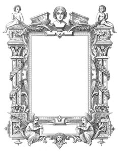 an ornate frame with angels and cherubs on the sides, in black and white