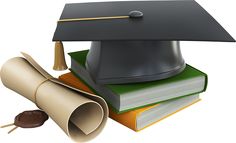 a graduation cap and diploma next to a pile of books with a gold seal that reads up to 25 % off