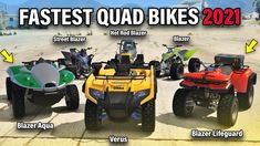 four different types of atvs with the words fastest quad bikes 2021 written above them