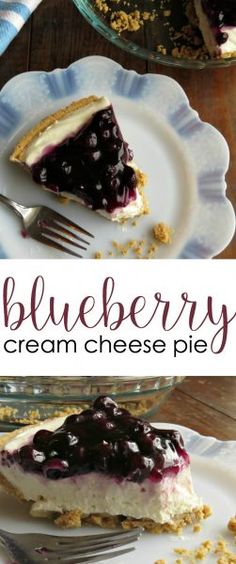 blueberry cream cheese pie on a plate with a fork