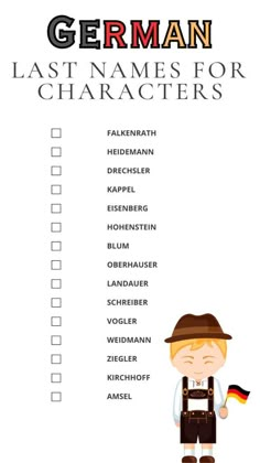 Printable List of German Last Names For Characters German Surnames, German Last Names, Names For Characters, Last Names For Characters, Novel Tips, Character List, Writing A Novel, German Names, Female Character Names