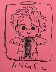 a drawing of an angel on a pink paper with the words angel above it and below it