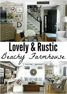 the words lovely and rustic are displayed in this collage with pictures on the wall