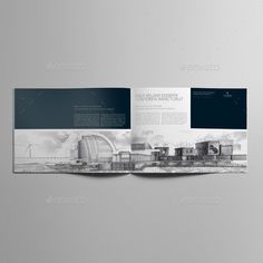 an open brochure with black and white architecture