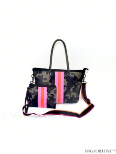 BagForLove - Camo Print Shoulder Tote Bag - Ideal for Graduates Neoprene Bag, Neoprene Tote, Stylish Handbags, Pink Camo, Small Tote, Mini Tote, Shoulder Tote Bag, Green Camo, Shopper Bag