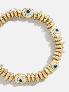 All the gold that glitters and the evil eyes to protect. The Dilara Bracelet easily stretches to compliment any wrist stack. No bad vibes here. Eternity Bracelet, Wrist Stacks, Bracelets Beaded, Bad Vibes, Gold Bead Bracelets, Jewelry Lookbook, Evil Eye Pendant, Eye Bracelet, Evil Eye Bracelet