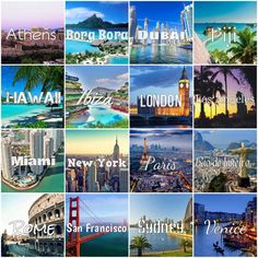 there are many different pictures in this collage that show the cities and their name