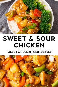 sweet and sour chicken with vegetables in a bowl