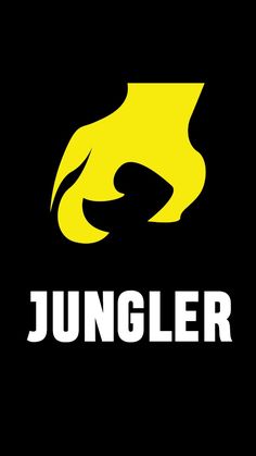 the logo for jungler is yellow and white on a black background with an image of a