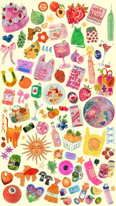 an assortment of stickers on a white background