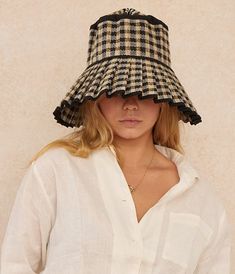 Lorna Murray Gingham Island Capri Maxi Pleated Sun Hat Sun Safety, Check Design, Cheque Design, Outfits With Hats, Modern Lifestyle, Gingham Check, Fabric Trim, Luxe Fashion, Summer Hats