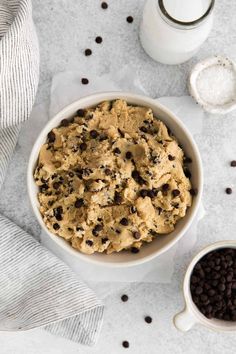 chocolate chip cookie dough in a white bowl