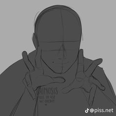 a drawing of a man making the v sign with his hands while wearing a t - shirt