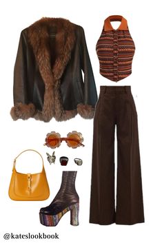 Gogo Outfit 70s, Brown 70s Outfit, 70s Scarf Outfit, 70s Winter Fashion For Women, Kacy Musgraves Concert Outfit, 90s Earthy Outfits, Formal Hippie Outfit, Mona Half And Half Outfits, Hippie Christmas Outfit