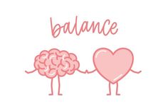 two cartoon braines holding hands with the word balance in front of them and an image of a heart