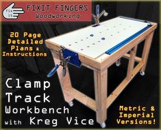 an image of a workbench with the text fix fingers woodworking on it