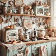 an old fashioned kitchen with lots of pots and pans