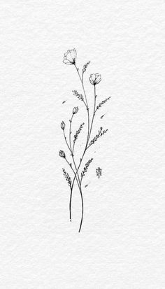 a black and white drawing of some flowers