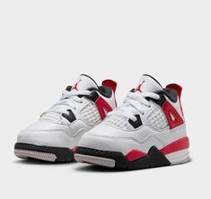 Toddler Jordan Shoes, Baby Girl Jordans, Baby Jordans Boy, Baby Jordan Shoes, Jordan Shoes For Kids, Jordan 4 Red, Baby Jordans, Jordan Retro 4, Red Jordans