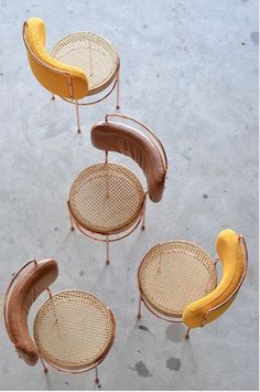 four chairs and a banana sitting on top of each other