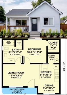 the floor plan for a small house with 3 bedroom and 2 bath rooms in it