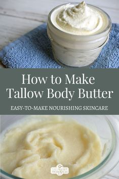 Learn how to make tallow body butter. This DIY item uses a traditional animal fat, tallow, to make a wonderfully nourishing skincare product. Tallow Butter Recipe, Tallow And Shea Butter Balm, Whipped Tallow Balm Recipe, Tallow Moisturizer Recipe, How To Make Tallow Balm, Diy Tallow Lotion, Uses For Tallow, Diy Beef Tallow Moisturizer