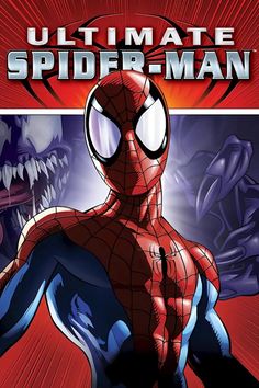 the ultimate spider - man movie poster is shown in red and blue with an image of a