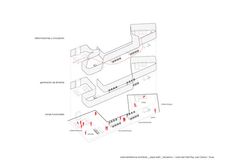 the floor plan for an office building with several different sections and areas to be seen in red