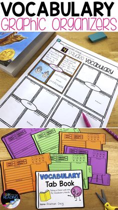 an image of a book with text that reads vocabulary graphic organizers