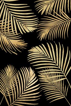 golden palm leaves on black background