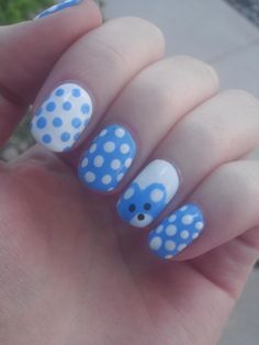 My nails for the first baby shower I've ever been invited to! - Imgur Baby Boy Nails Designs, Bear Nails, Man Shower, Bears Nails, Baby Blue Nails