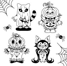 halloween coloring pages for kids to print out and color with their own characters, including pumpkins