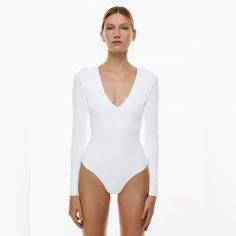 A Long Sleeved Babaton Bodysuit From Aritzia. Color Is An Off-White / Ivory / Bone Color. Size M Never Worn. Took Off Tags And Can’t Return. Floral Bodysuit, Square Neck Bodysuit, Pink Bodysuit, V Neck Bodysuit, Bodysuit Fashion, White Bodysuit, Ribbed Bodysuit, Sleeveless Bodysuit, Short Sleeve Bodysuit