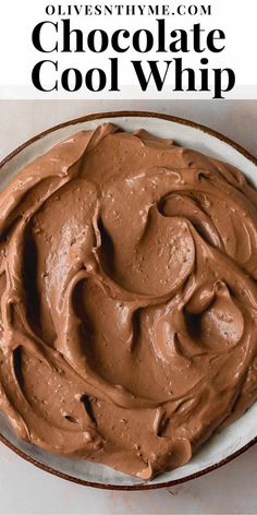 chocolate cool whip in a bowl with text overlay