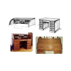 three different types of desks and drawers