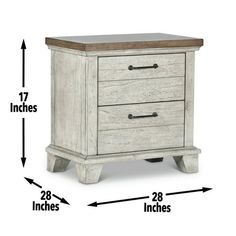 the measurements for an end table with two drawers and one drawer on each side,