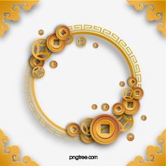 an abstract golden frame with circles and swirls