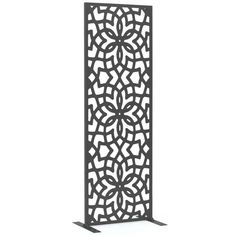 a decorative iron screen with an intricate design on the front and back side, in black