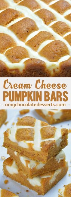 cream cheese pumpkin bars stacked on top of each other