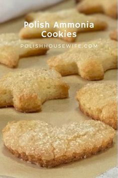 some cookies that are sitting on top of a cookie sheet with the words polish almondia cookies