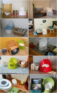 many different pictures of various types of toilets