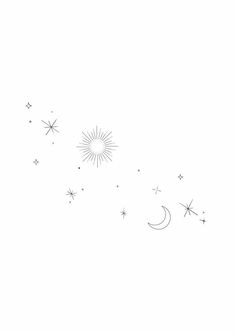 a black and white drawing of a dandelion with stars in the sky above it