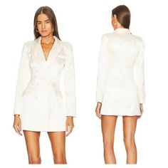 Michael Costello X Revolve Telma Blazer Dress - White 97% Polyester, 3% Spandex Hand Wash Fully Lined Double Breasted Front Button Closure Notched Lapels Buttoned Cuffs Front Flap Pockets Midweight Sateen Fabric Never Worn, New $270 Retail Yes We Bundle! We Cannot Advise On Sizing Or Fit, Thank You Michael Costello Revolve Rumer Katie May Sau Lee 712 Michael Costello Dress, White Blazer Dress, Sau Lee, Katie May, Long Sleeve Velvet Dress, Ice Dresses, Michael Costello, Revolve Dresses, Light Blue Dresses