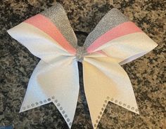 Pink Cheer Bow, Pink Cheer Bows, Competition Cheer, Bow Designs, Glitter Cheer Bow, Competitive Cheer, Custom Bows, Cheer Bow